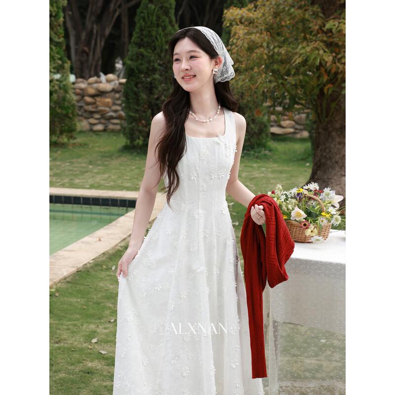 Lu Xiangnan Women s Square-Neck 3D Jacquard Sleeveless A-Line Dress M