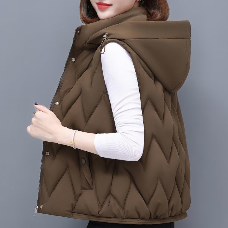 Gilet Invernale da Donna con Cappuccio Caldo Spesso Piumino Senza Maniche Donna Cappotti Corti Casual