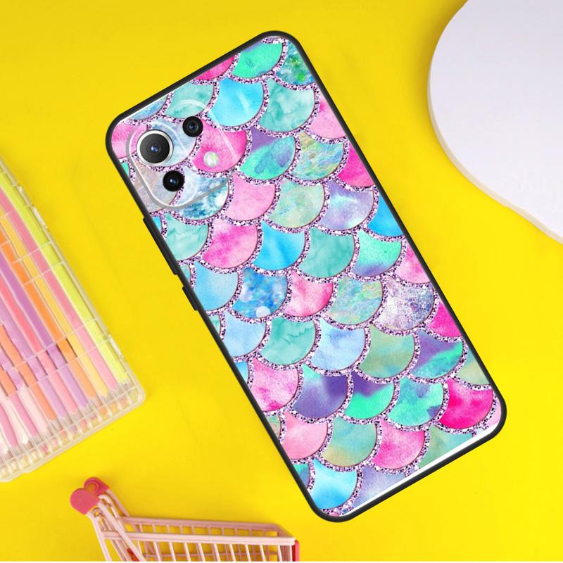 Watercolor Faux Mermaid Scales Cover For Xiaomi 14 Ultra 13 11T 12T 13T 14T Pro POCO X6 X7 Pro X3 X5 F3 F5 F6 M6 Pro Case