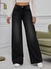 Women's Washed Black Denim Wide-Leg Jeans - Trendy, Loose, Straight, Casual Fashion