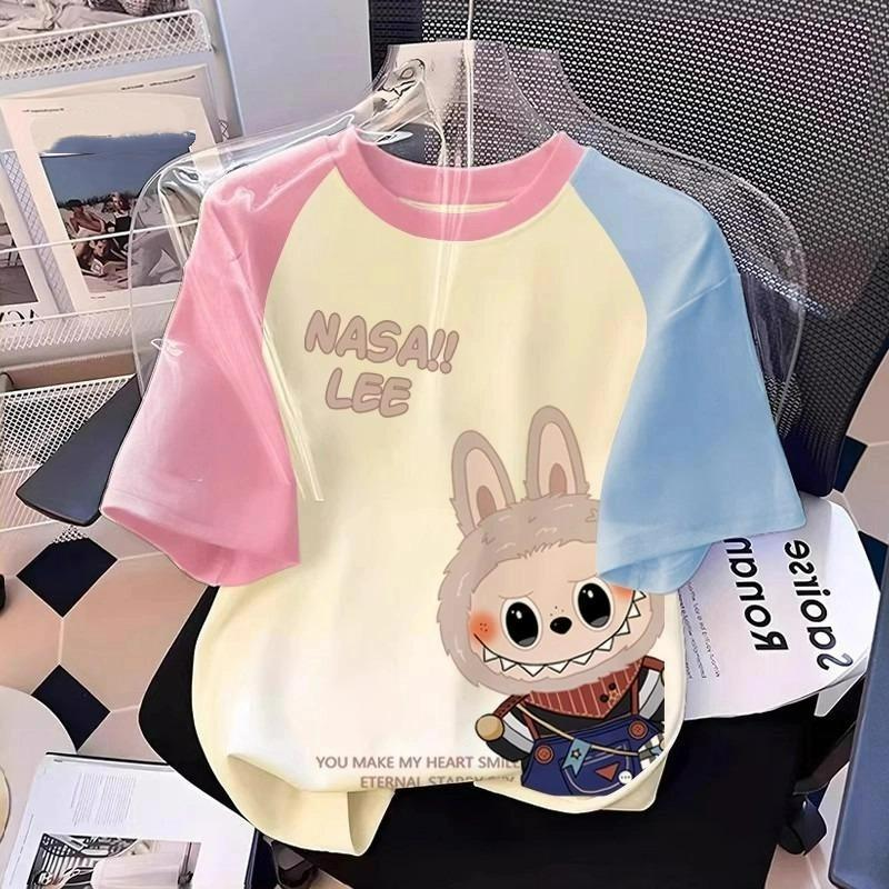 

Футболка с принтом мультяшного эльфа-монстра Лабубу для детей, летняя повседневная женская футболка с коротким рукавом для мальчика и девочки, топ 130