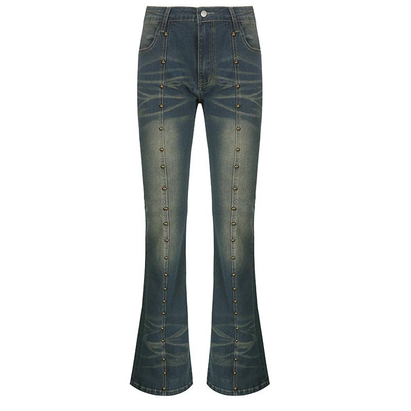 Vintage Jeans Woman Low Rise Rivet Stitching Trousers