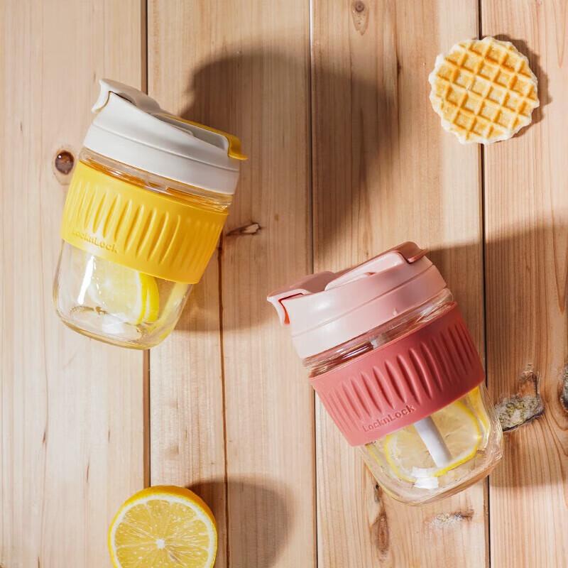 Lock&Lock 350ML Portable Glass Tumbler with Straw (2-Piece Set)