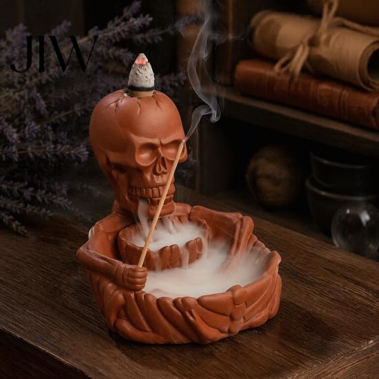 Quemador de Incienso Creativo de Cascada de Humo Calavera, Soporte para Conos de Flujo Inverso, Soporte Artístico de Varilla Difusora Calavera Gótica para Decoración del Hogar de Halloween,