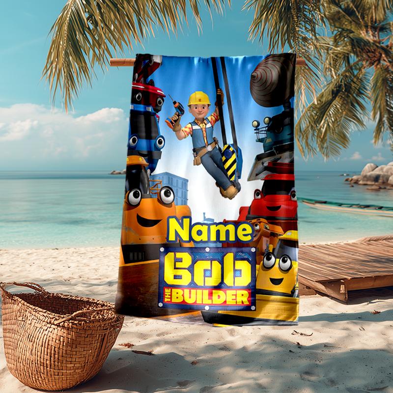 Personalisierbares, ultraweiches Strandtuch mit Bob der Baumeister-Thema, Ideal für Pool - Camping, Tauchen - Perfekter Reisebegleiter, Lebendiges Strandtuch.
