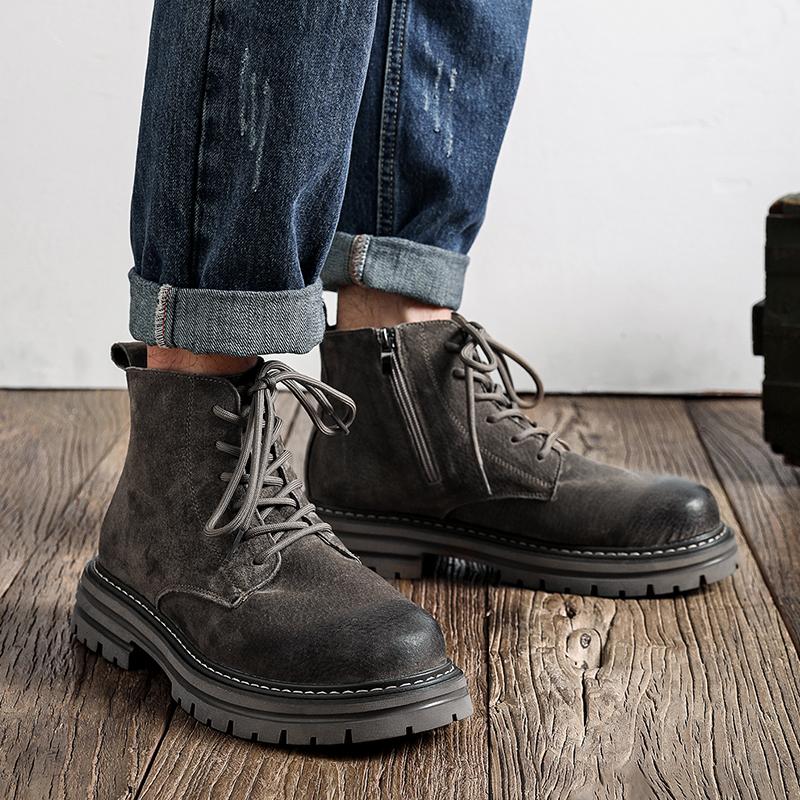 Retro Men Boots Sneakers Outdoor Fashion High Top Anti-slip Wearable Shoes Casual Leather Street Style Ankle Boots Cowboy Boot