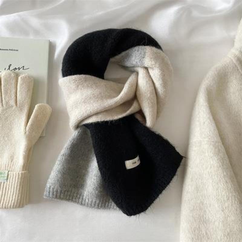 Collection of Warm and Cute Contrasting Color Rainbow Knitted Scarves for Autumn and Winter