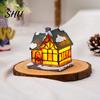 Desktop Christmas House Ornament Glowing Romantic Warm Lighting Resin Craft Small Glow LED Snow Covered Decoration Figurine Statue Party Festival Gift
