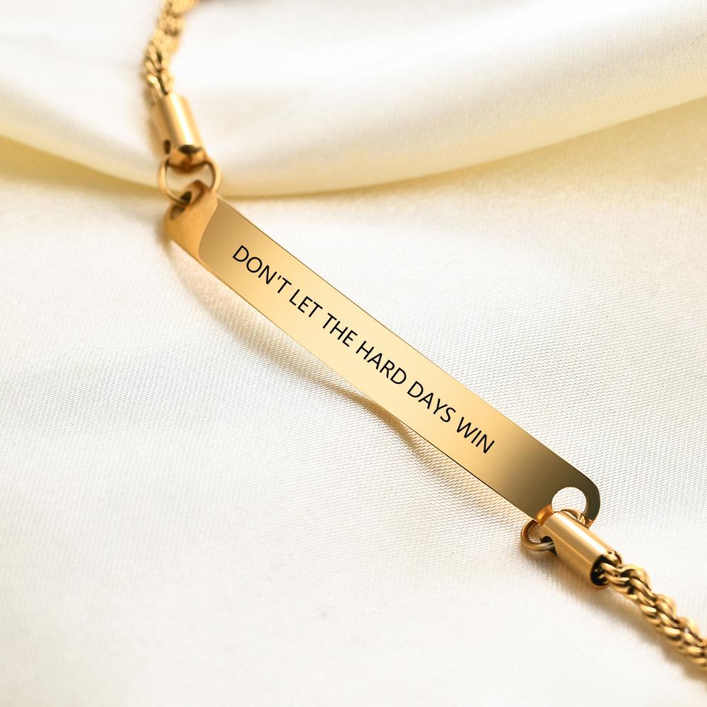 Custom Engraved Logo Gold Plated Stainless Steel 5mm Blank ID Bar Bracelet Inspirational Twisted Chain Bracelets
