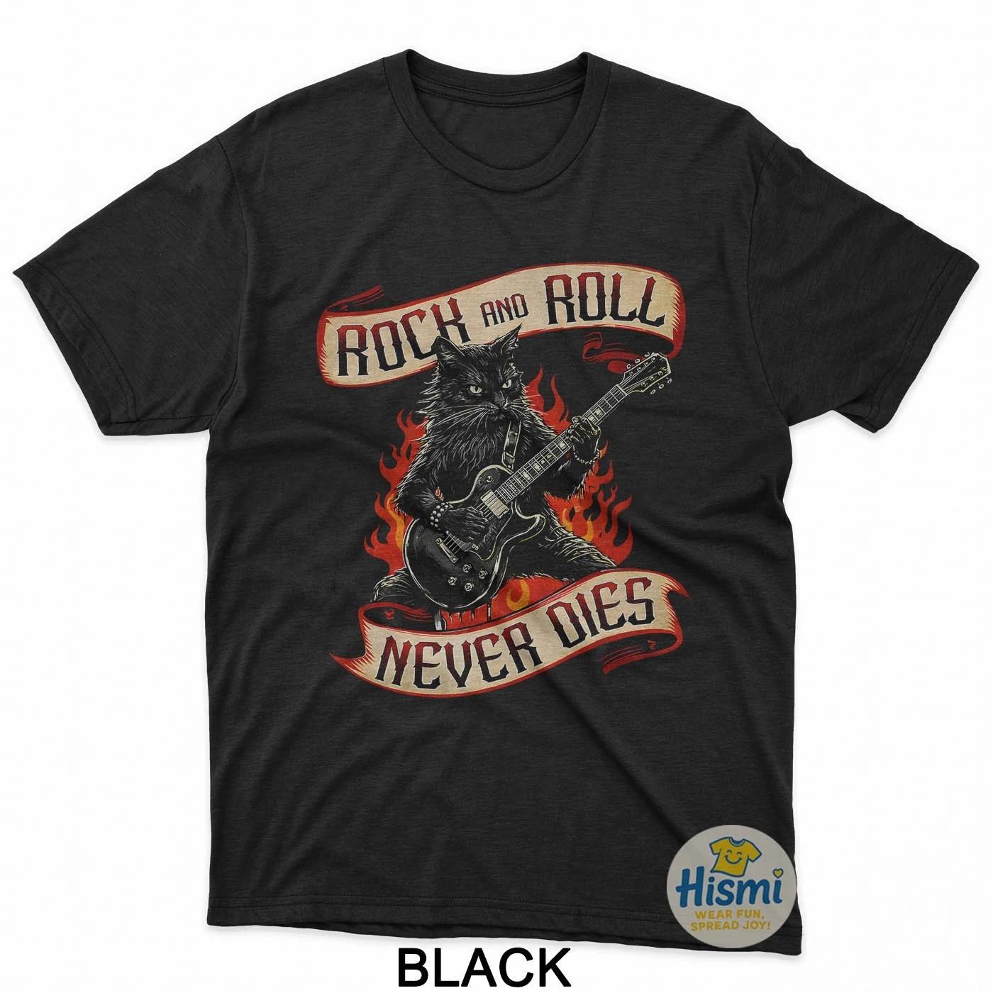 Black Cat Playing Electric Guitar Rock N Roll Gothic Rocker T-Shirt 2XL