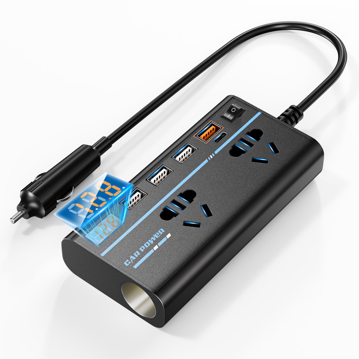 

Новый улучшенный автомобильный инвертор NIRU 200 Вт преобразует постоянное напряжение 12 В в переменное напряжение, прикуриватель, 8 автомобильных, ультрасовместимый со всеми 12 В, модифицированная синусоида, черный [издание 2024 года]