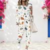 Women Plus Size Geometric Printed Round Neck Long Sleeve Two Piece Set Cuffed Top And Pants With Pockets