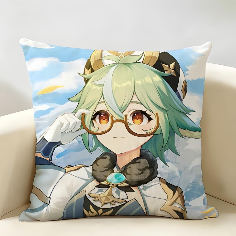 Sucrose Genshin Game Cushion Cover Natural Linen Organic Fabric DoubleSided Printing Room Sofa Decor Pillow Case