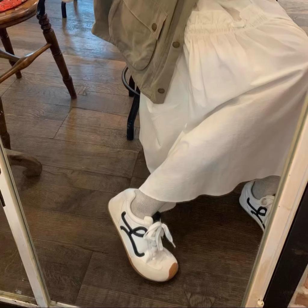 Cowhide Version~ Flat Bottom Inner Height Increase Retro Forrest Gump Shoes Round Head Casual Shoes Women's Lace-up German Training Shoes Sports Sho