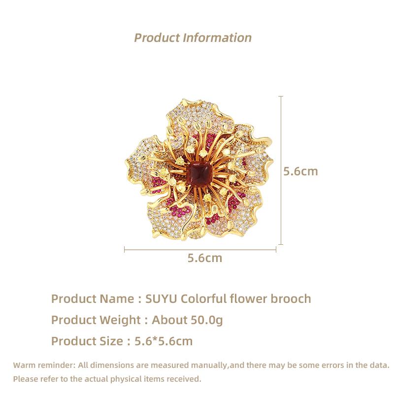 Micro Inlaid Color Cubic Zirconia Brooch Temperament Flower Pin Dress Accessory Rose Corsage Female Gift