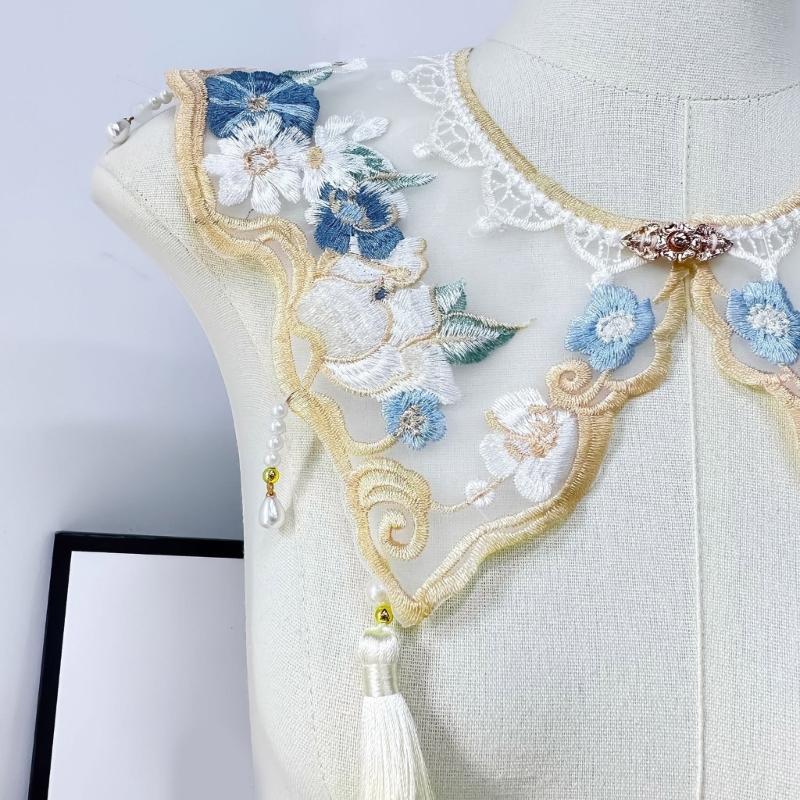 Embroidery Flower Capelet Women Girl Pearl Tassels Yunjian Shawl False Collar