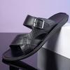 Men's Leather Slide Sandals Adjustable Buckle Casual Non-slip Summer Beach Slippers