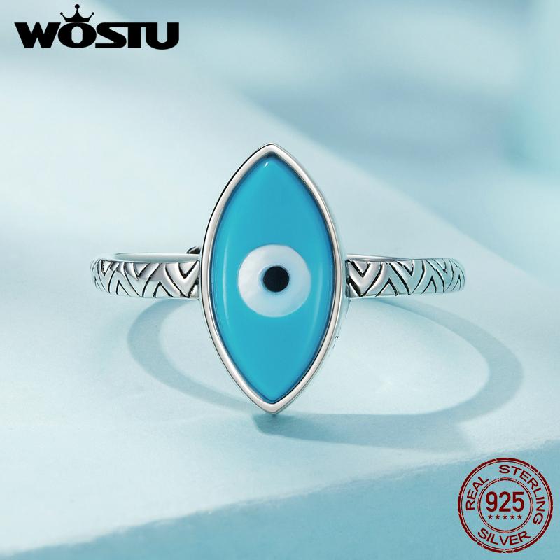WOSTU 925 Sterling Silver Vintage Style Blue Demon's Eye Stackable Rings Party Jewelry Gift