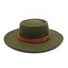 French Double Belt Buckle White Woolen Hat Flat Top Top Hat Female British Retro Style Wide Brim Felt Hat