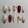 24 Stück tragbare Press-On-Nägel Erdbeer-Schleifen-Design Nagelspitzen Rot Kurz Mandel Perle Sternenlicht Falsche Nagelkunst Blume Falsche Nägel