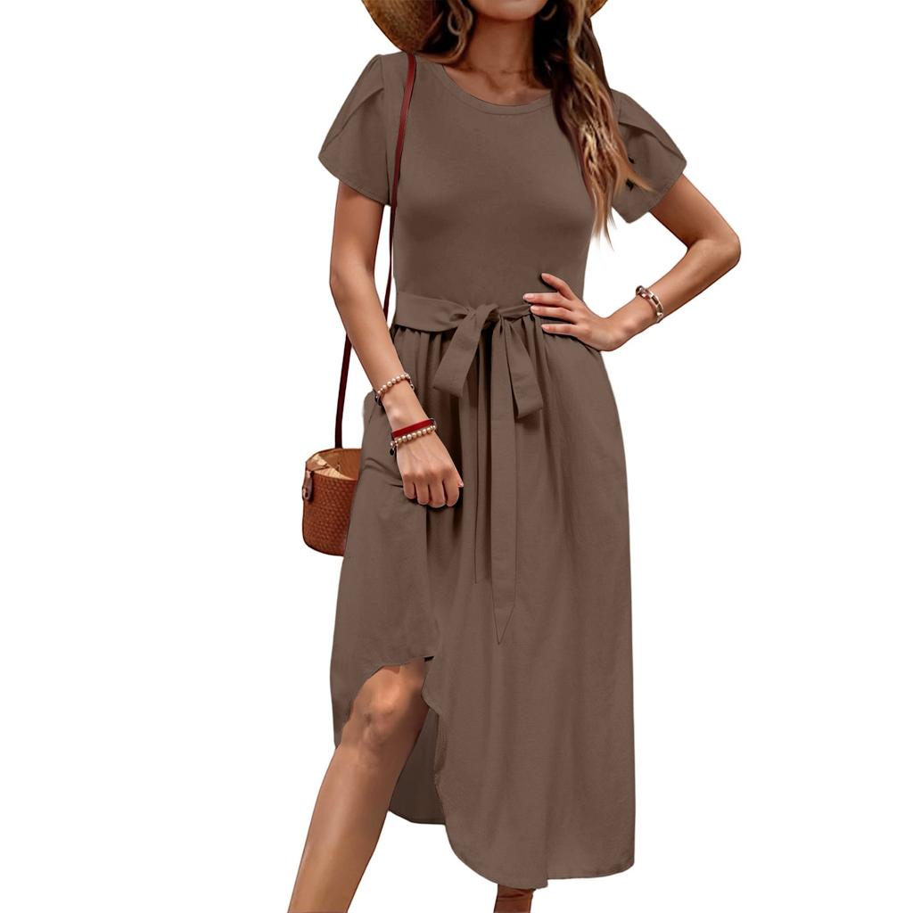 Women's Casual Round Neck Midi Dress Basic Classic Outdoor Everyday Short Sleeve Loose Dress