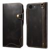 For iPhone 16e Case Wallet Waxy Genuine Cow Leather Shockproof Phone Cover with Wrist Strap