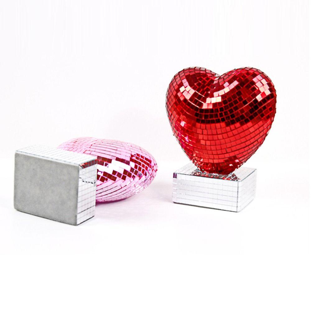 Red/Pink Color Mirror Surface Ornament Reflective Valentines Day Disco Ball  Christmas Party
