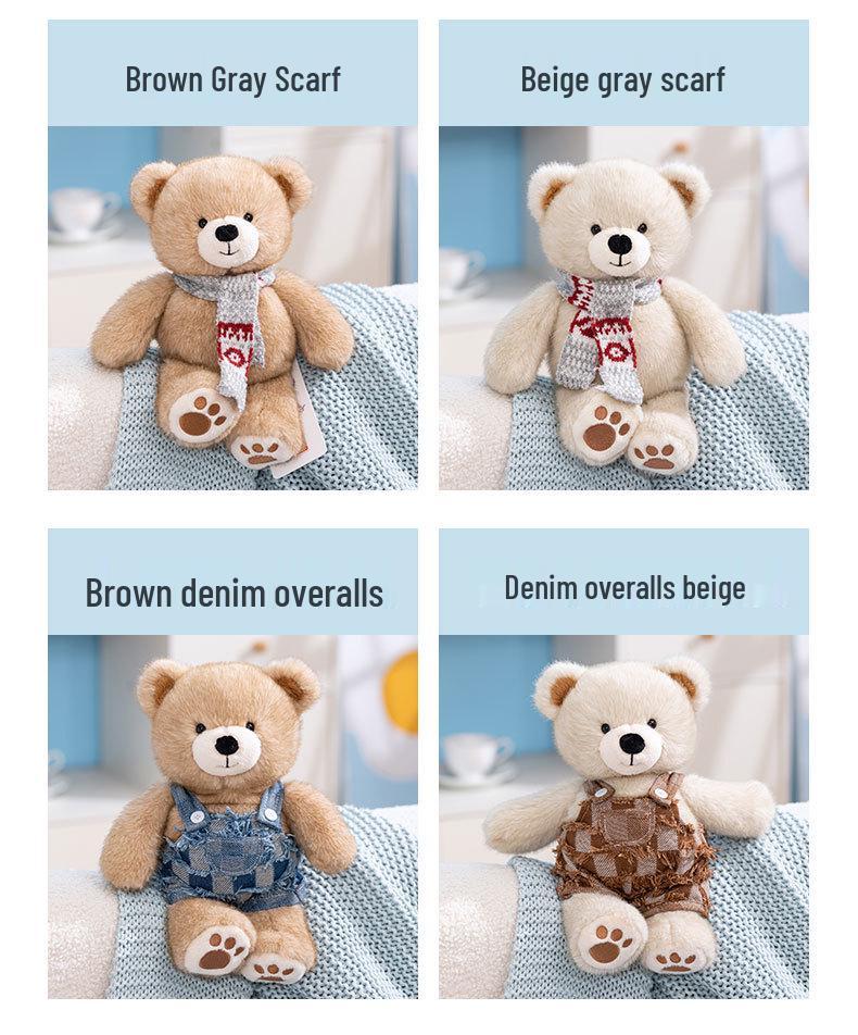 Cross Baby Denim Riddle Bean Bear Plush Toy – Healing Companion Doll for Children