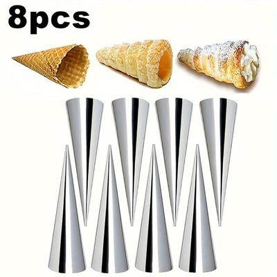 8Pcs Stainless Steel Spiral Pastry Cones - Heavy Duty Non-Stick Molds for Croissants, Ice Cream & Waffles