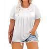 Plus Size Women's Lace Trim Short Sleeve Top - Solid Colors, Round Neck, White or Black (2025)