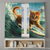 Piece Set High Definition Digital Printed Curtainsorange Tabby Cat Surfing Wave Colorful Vibrant Dynamichome Decoration Curtain Polyester