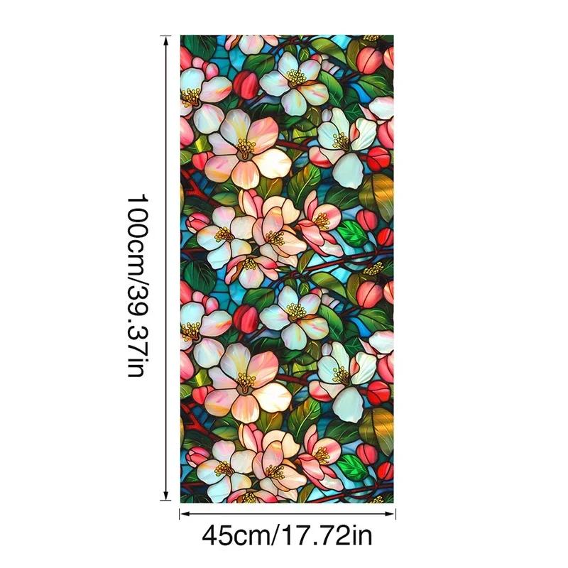 45x100cm Colorful Flower Stained Glass Film Static Cling PVC Privacy Window Film Home Living Room Office Art Decor