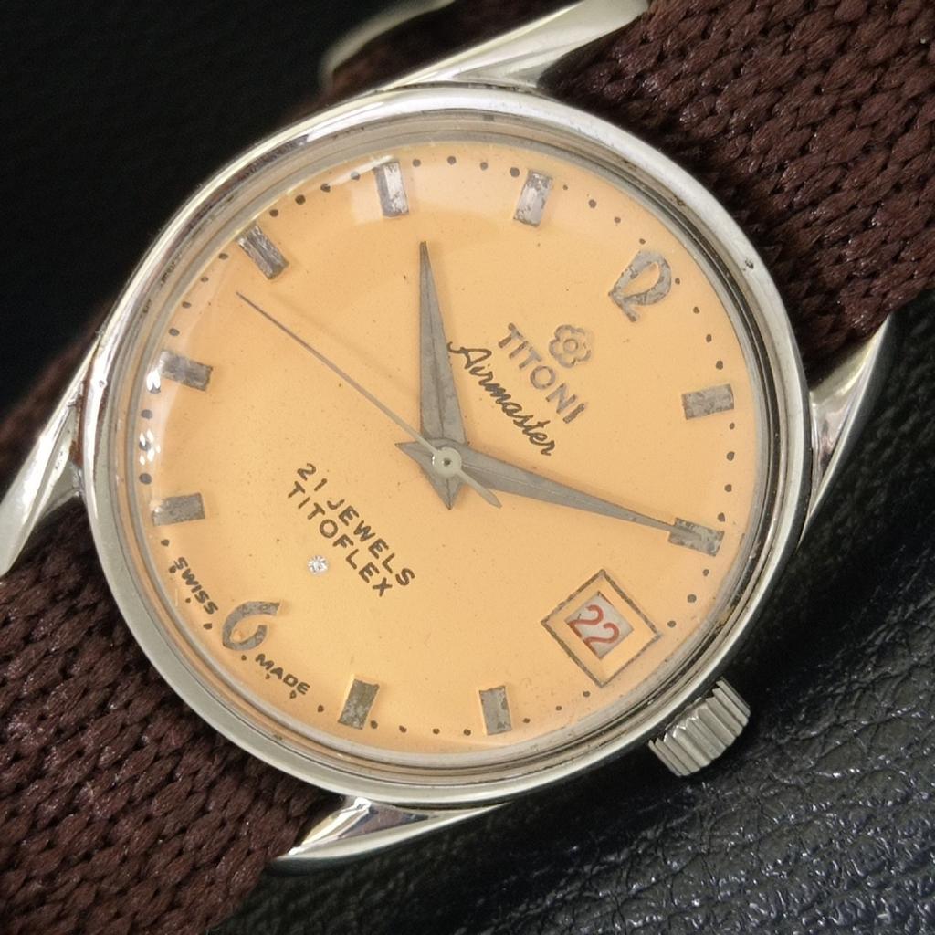 

TITONI AIRMASTER TITOFLEX VINTAGE HAND-WINDING SWISS MENS BEIGE WATCH a703237-1 R213a-a703237