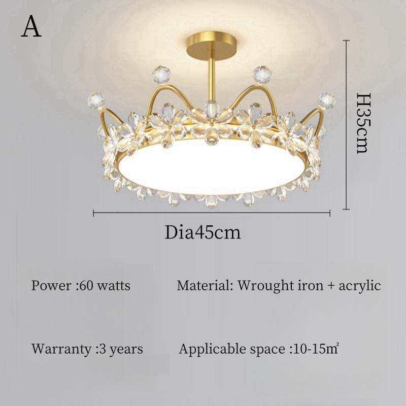 Modern Crystal Crown LED Ceiling Chandelier Lights Children Girls Bedroom Study Living Kid's Room Pendent Lamp Home Decoration