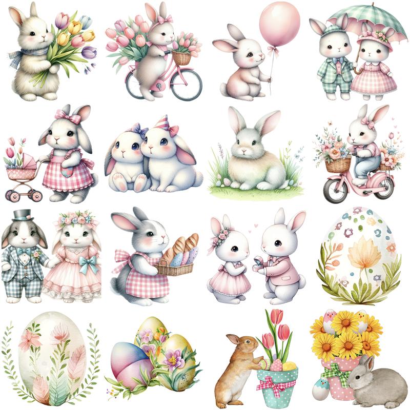 60Pcs Cute Easter Bunny Stickers, Cartoon Aesthetic Waterproof Decals for iPad, Phone Case, Laptop, Journal DIY Decor