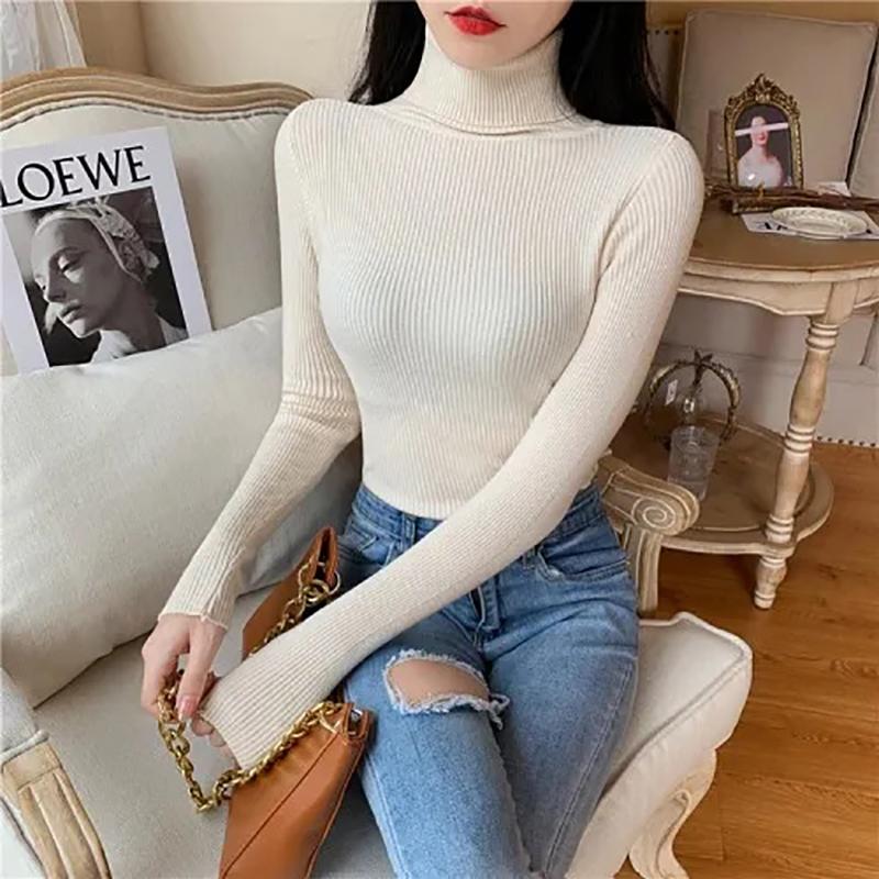 Autumn Winter Sweater Women Turtleneck Sweaters Knitted Jumper Solid Long Sleeve Slim Pullover Sweater Women Korean Fashion Basic Top Clothes