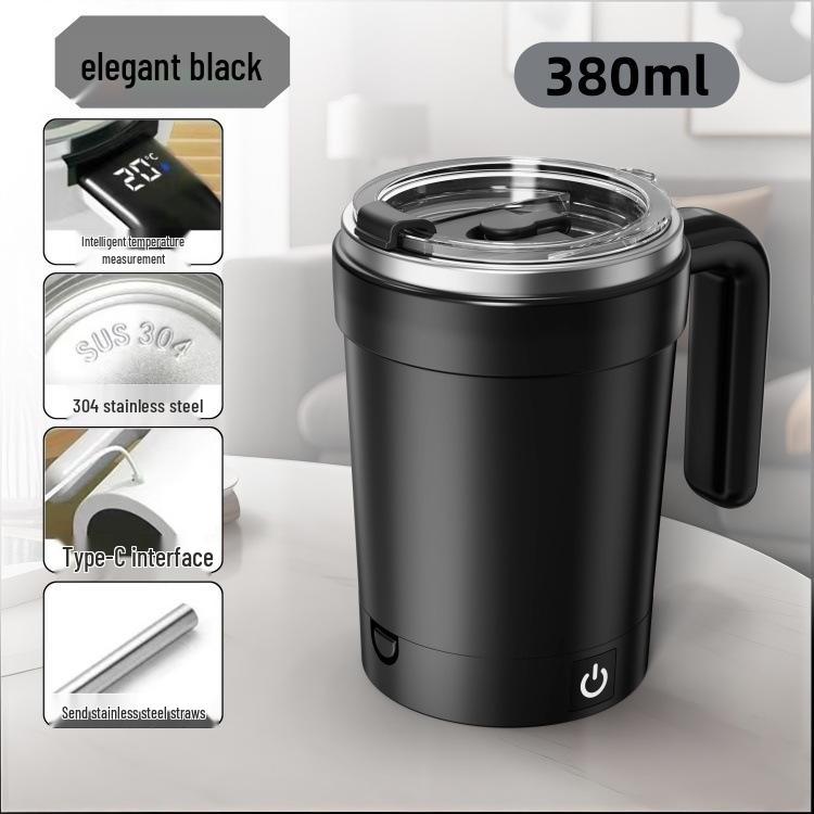 Automatic Stirring Cup with Temperature Display and Removable Magnetic Base for Milkshakes, Coffee, and Flat-Bottomed Cups