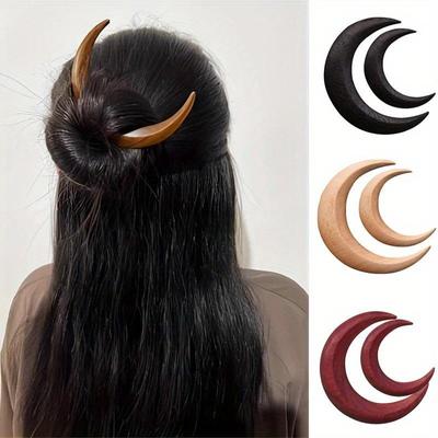 Handgeschnitzte Halbmond-Haargabel, einfache Holz-Mond-Haarnadel, moderne High-End-Halbmond-Haarnadel, tägliches Haar-Curling aus Holz, handgefertigt