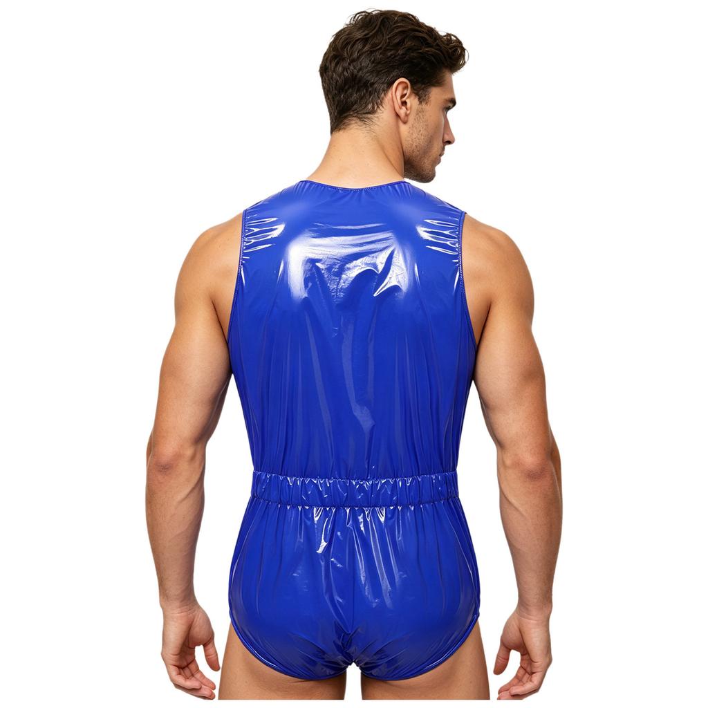 S-3XL Men Waterproof Adaptive Swim Bodysuit Sleeveless One Piece Front Button Side Zippers Leotard Easy Wear Leakproof Bathing Suit