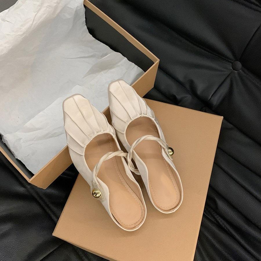 Flat-bottomed French Bag Head, Half Slippers, Fairy Shoes, Outer Wear 2025 New Summer Niche Silver Mary Jane Sandals