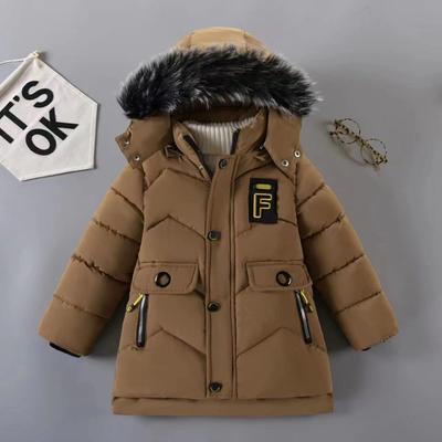 Kinderkleidung Jungen Winter Baumwolle-gepolsterte Kleidung Mittellange verdickte Plus Samt Big Pelzkragen Baumwolle-gepolsterte Kleidung