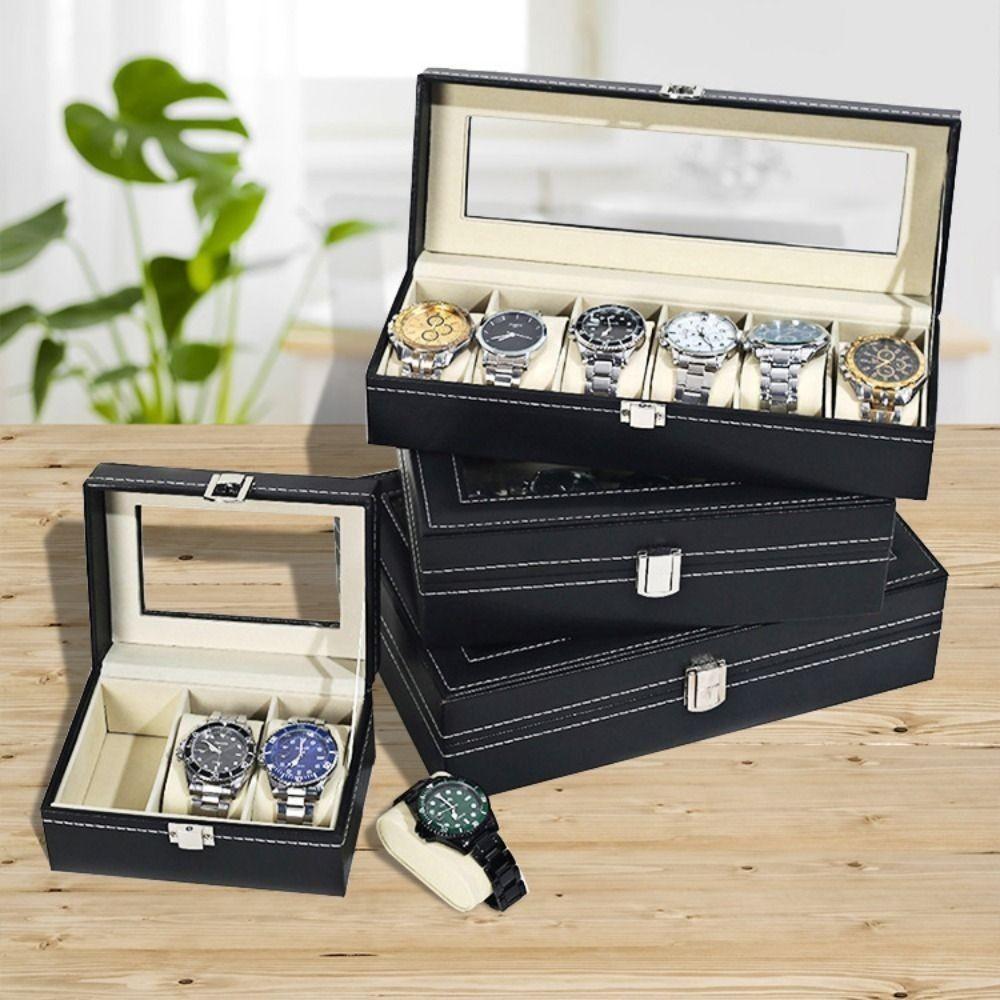 2/3/6/10/12 Grids Jewelry Box Watch Holder Watch Storage Box Lockable Leather Flocking Cloth Watch Display Box