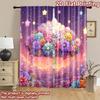 2D flat printing 2pcs Party Curtains Dreamy Cloud Flowers Starry Night Digital Printed Polyester Drapes Festive Curtains for
