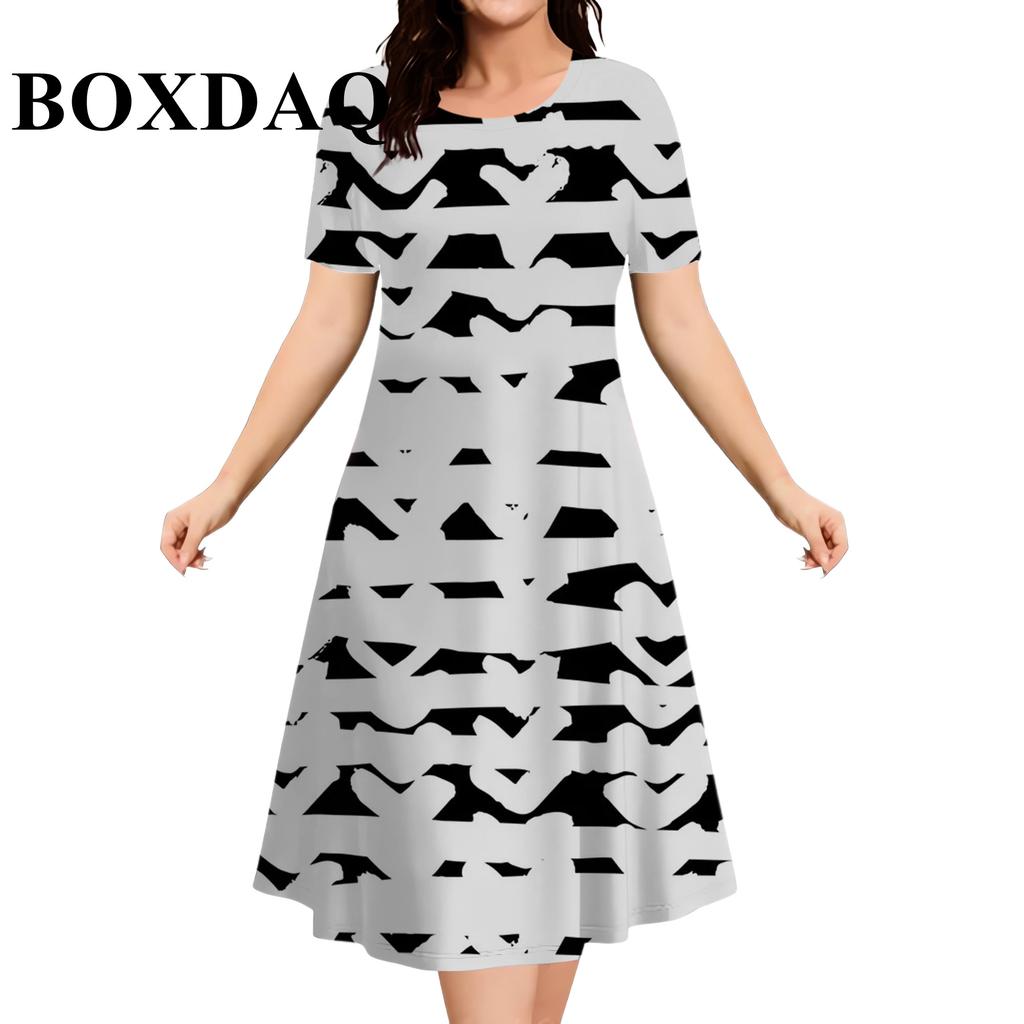 Plus-size Short-sleeve Dress, Women's Fashion Summer Polka Dot, 3D Print, Round Neck, Loose Mini Dress, Casual
