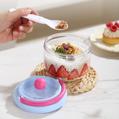 Tragbare Salatschüssel mit integriertem Löffel & Deckel 600ml doppelwandiges Kunststoffglas für Overnight Oats Obst Meal Prep Snackbehälter für Fitnessstudio Picknick Büro