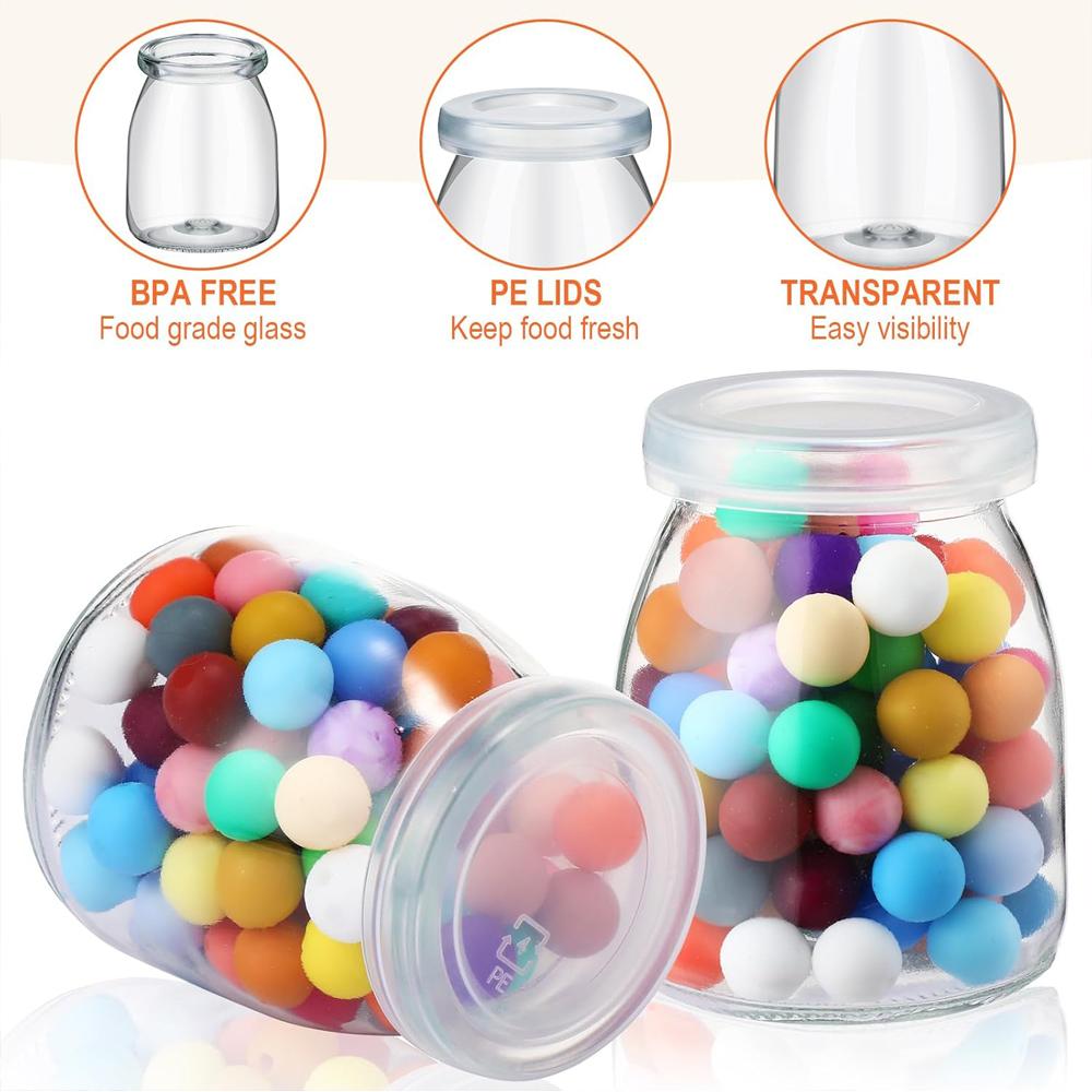 10Pcs 4 Oz Clear Yogurt Jars With PE Lids, Glass Pudding Jars Yogurt Jars Ideal for Jam, Honey, Wedding Favors, Shower Favors
