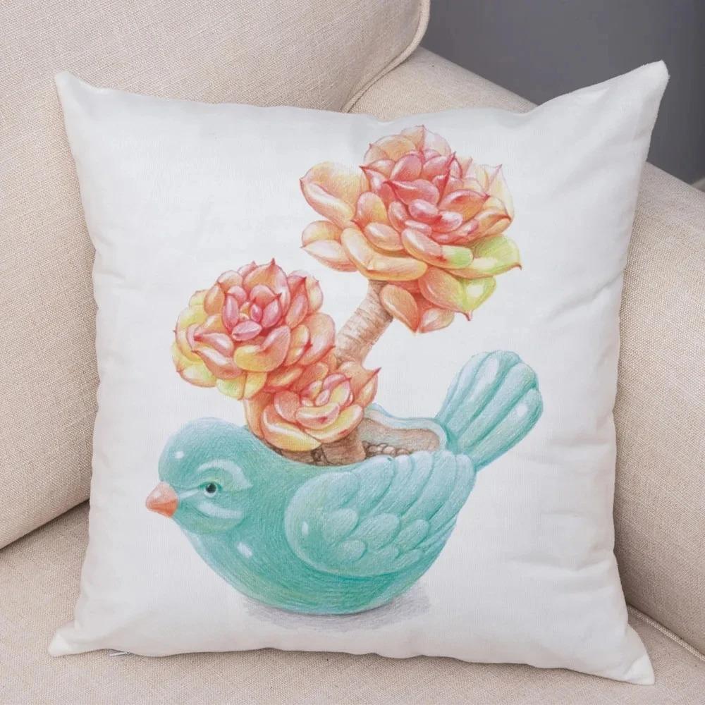 Watercolor Succulents Decorative Pillowcase Car Ornaments Office Living Room Sofa Home Pillowcase