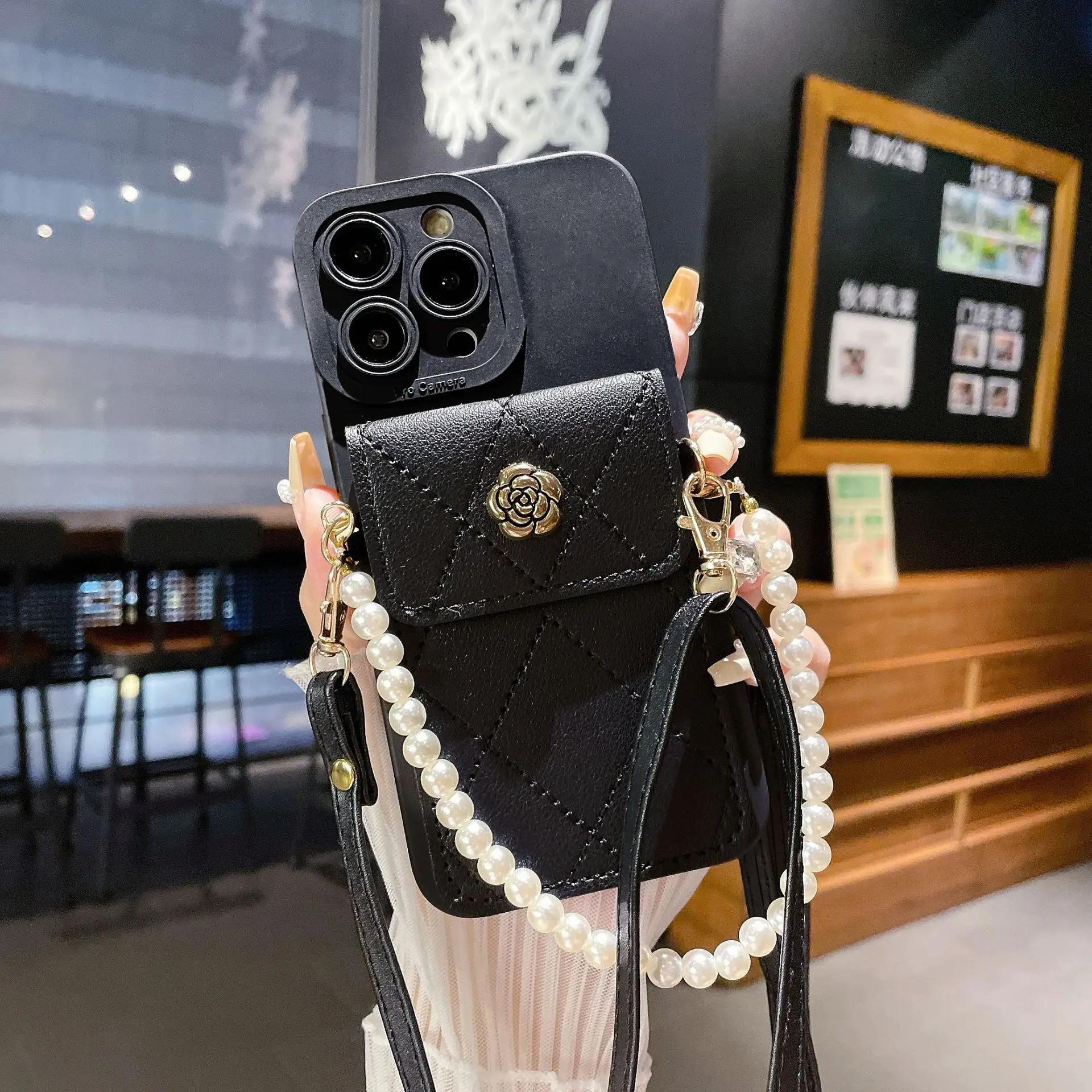 

Чехол-ремешок через плечо с браслетом из искусственного жемчуга для iPhone 15 14 13 12 11 Pro Max X XS XR 7 8 Plus SE с держателем для карт iPhone 15 Pro Max