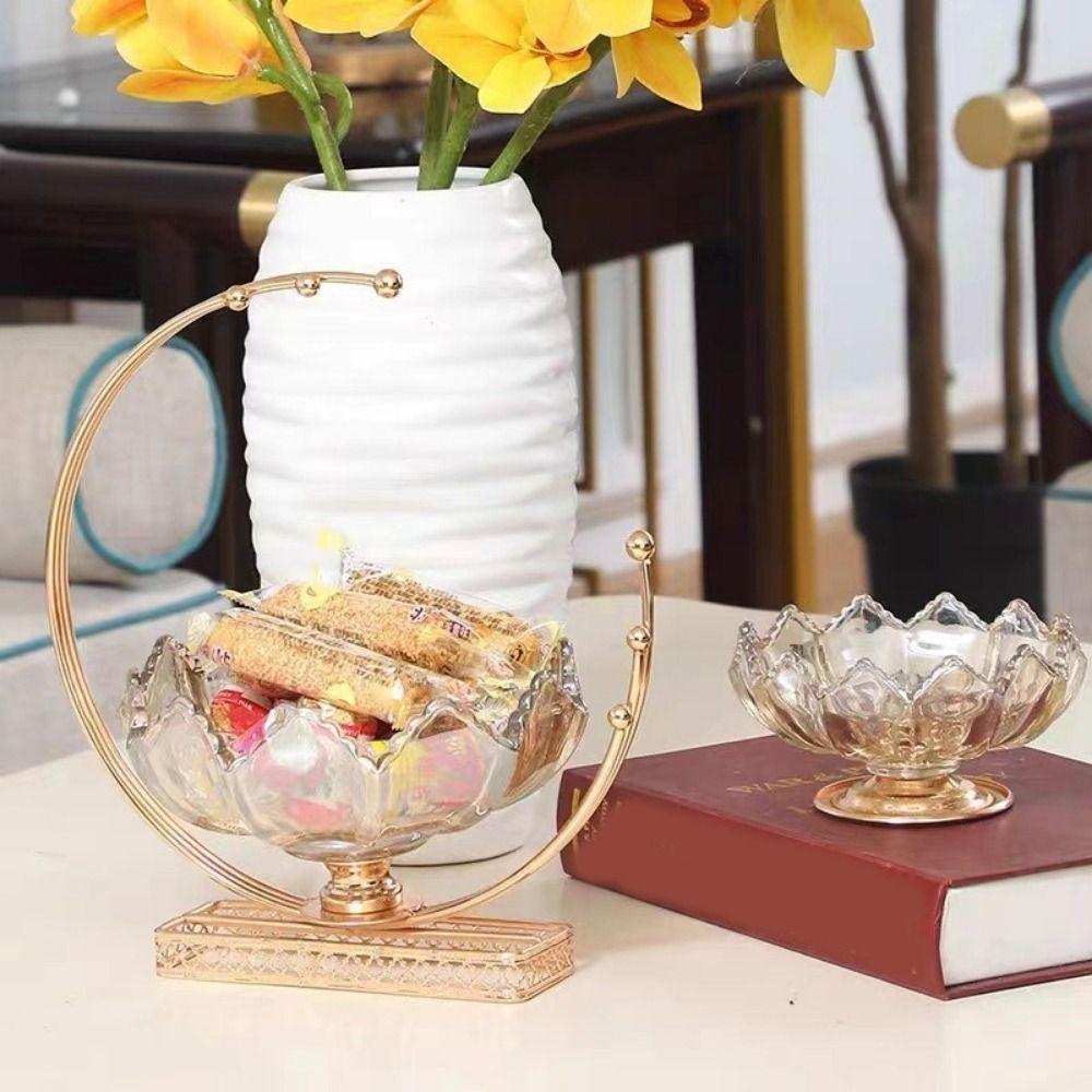 Kovový Rám Jantarový Květinový Skleněný Mísa Skleněný Talíř na Sušené Ovoce Středová Dekorace