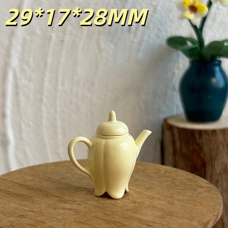 Mini Ceramic Petal Teapot Set Aesthetic Dollhouse Accessories Miniature Tea Party Props Desktop Ornament for Bedroom Shelf Decor